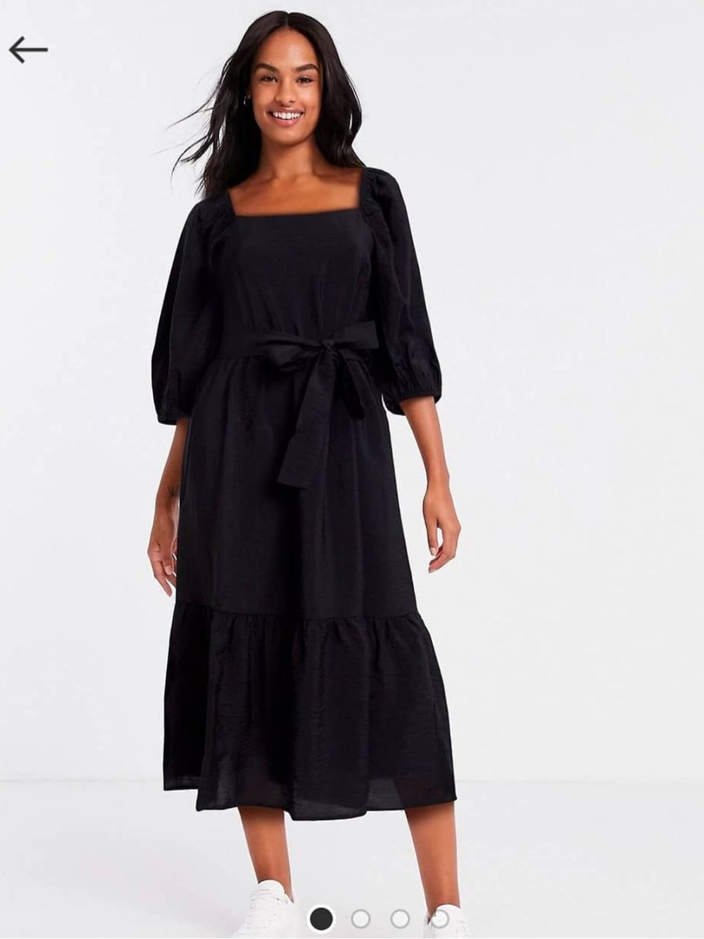 NWOT ASOS New Look Black Square-Neck Midi Dress with Tie Waist